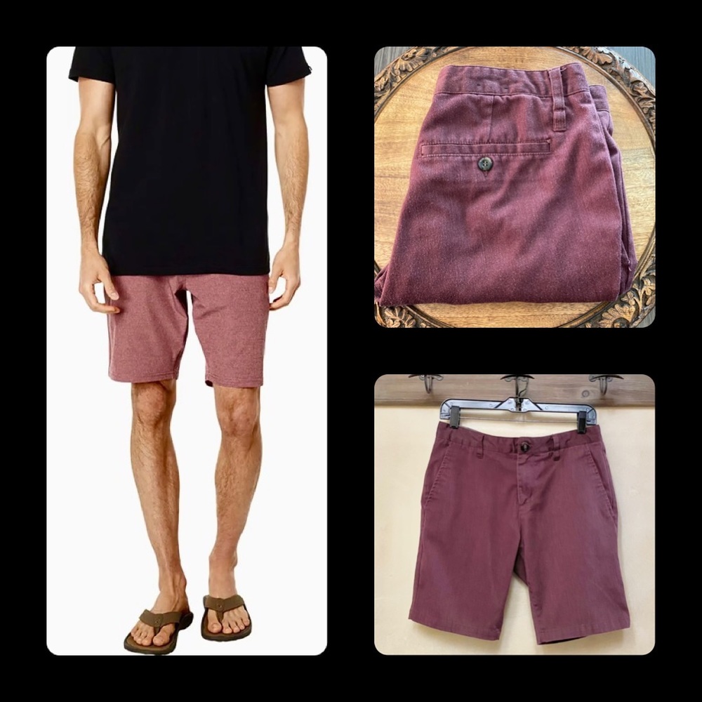🪘3/$20 TILLY’S BLUE CROWN Distressed Burgundy 17.5” Classic Chino Shorts-29